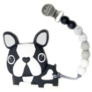 Loulou Lollipop Infant Boston Terrier Teether with Clip -  Black