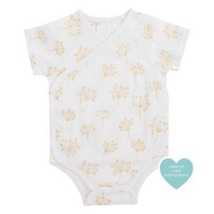 Aden & Anais Short Sleeve Kimono Body Suit Metallic Gold Dandelion (9-12m)