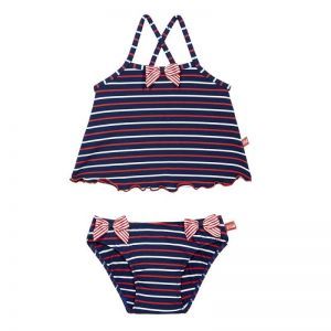 Condor Tankini Stripes Club Print Swimsuit With Bow Navy Blue Marino 480