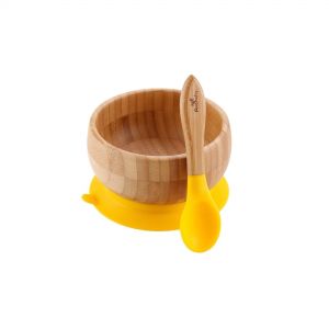 Avanchy Baby Bamboo Stay Put Suction Bowl & Spoon - Yellow