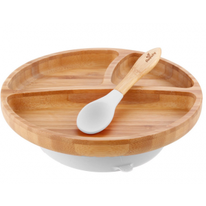 Avanchy Bamboo & Silicone Toddler Suction Plate + Spoon