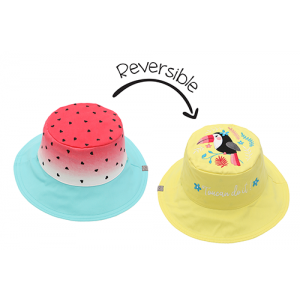 Flapjackkids Reversible Kids Sun Hat - Watermelon/Toucan Medium 2-4Yrs