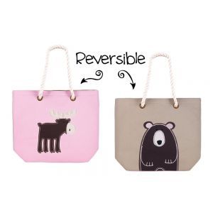 FlapJackKids Tote Pink Moose/Brown Bear