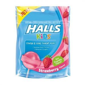 Halls Kids Cough & Sore Throat Pops Strawberry Flavour 10 Pops