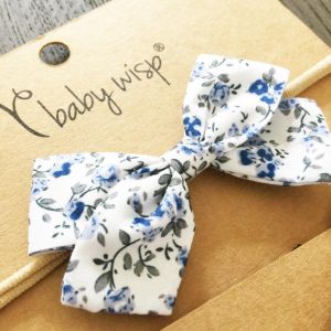 Baby Wisp One Floral Fabric Bow HB -Blue 3-12m