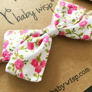 Baby Wisp One Floral Fabric Bow HB -Pink 3-12m