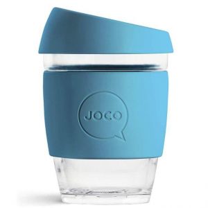 JOCO 可重複使用的玻璃咖啡杯 in Blue 12oz