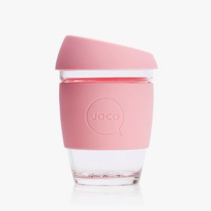 JOCO 可重複使用的玻璃咖啡杯 in Strawberry Pink 12oz