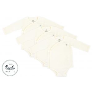 Nest Design Basics Organic Cotton Ribbed Kimono Long Sleeve Onesie (3 Pack) - White 0-3M