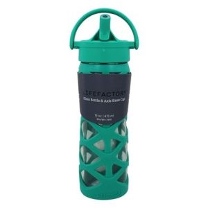 LifeFactory Axis Straw Cap Glass Bottle Aquatic Green 16oz 475ml