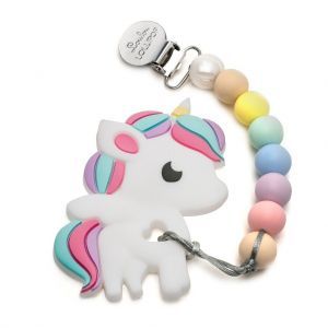 Loulou Lollipop Rainbow Unicorn Teether with holder set
