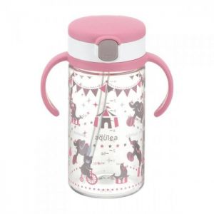 Richell Aqulea Clear Straw Bottle Mug 320ml - Pink