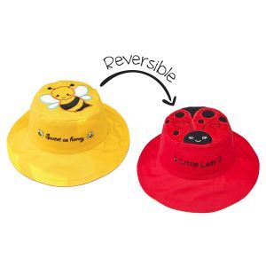 Flapjackkids Reversible Kids Sun Hat - Bee/Ladybug - 6M-2Y