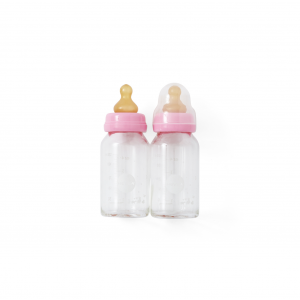 Hevea Baby Glass Bottles Medium Flow 3-24m Pink 2 Pack