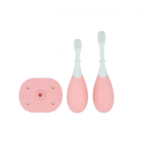 Marcus & Marcus 3-Stage Palm Grasp Toothbrush Set - Pink 12M+