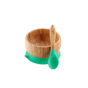 Avanchy Baby Bamboo Stay Put Suction Bowl & Spoon - Green