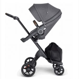 Stokke Xplory Stroller Black Chassis With Brown Handle V6 - Black Melange