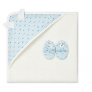 Petit Bateau Organic Hooded Towel 2 Pieces Gift Set- Blue