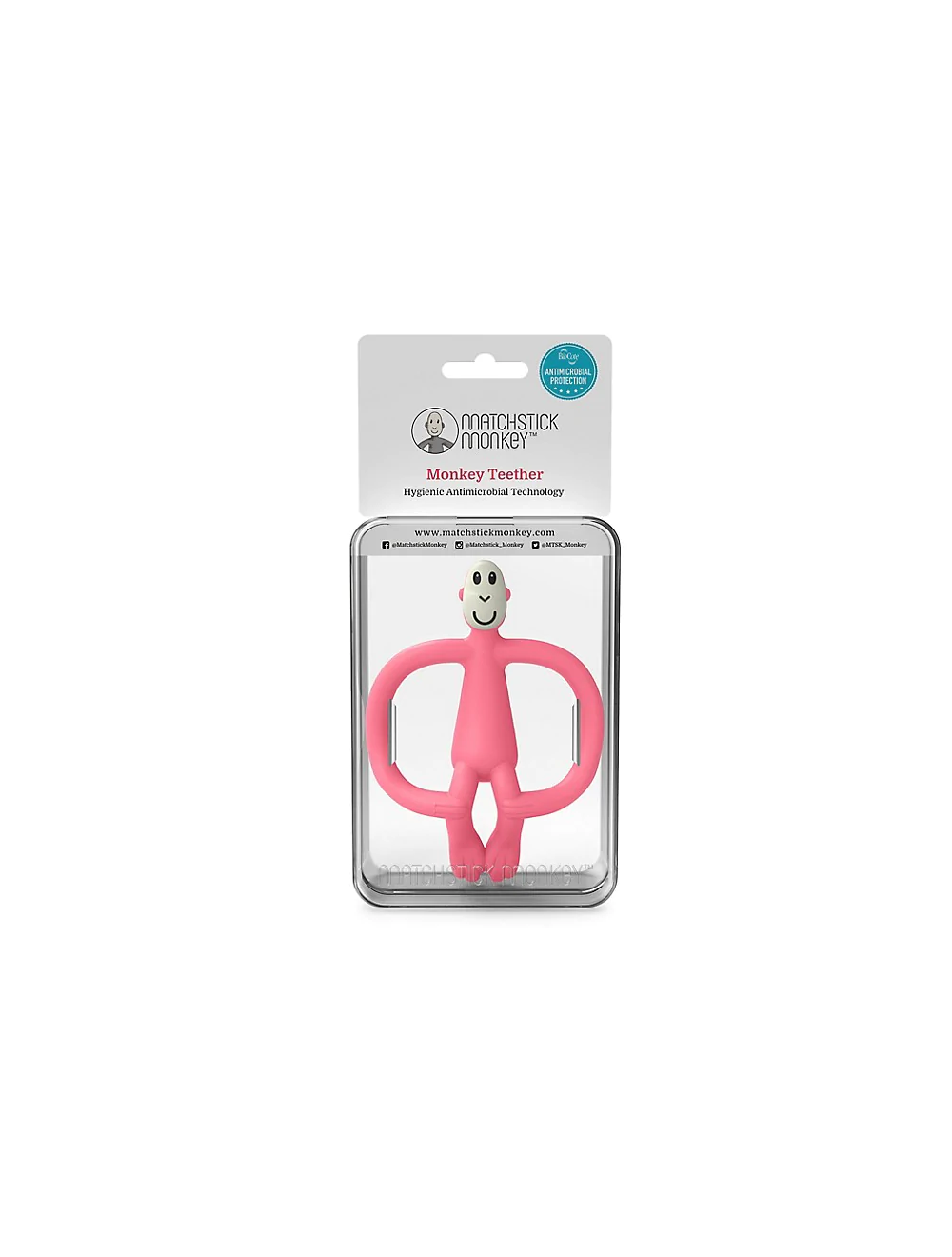 Matchstick Monkey Monkey Silicone Teether with BioCote in Pink