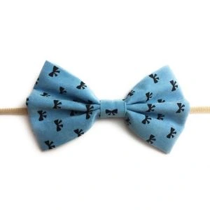Baby Wisp Headband Fan Out Bow Print - Blue 3-12m
